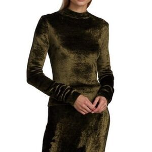 Vince Panne Velvet Mock Neck Sweater Green Size Medium